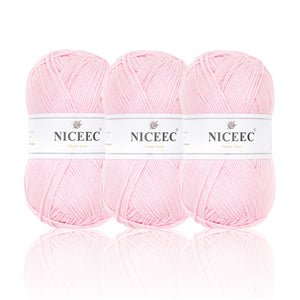 NICEEC 3 Skeins Soft Cotton Yarn 5ply Baby Cotton Yarn for Knitting Crochet Baby Weight Yarn Cotton Blend Yarn Total Length 3×220m(3×240 yds,100g×3)