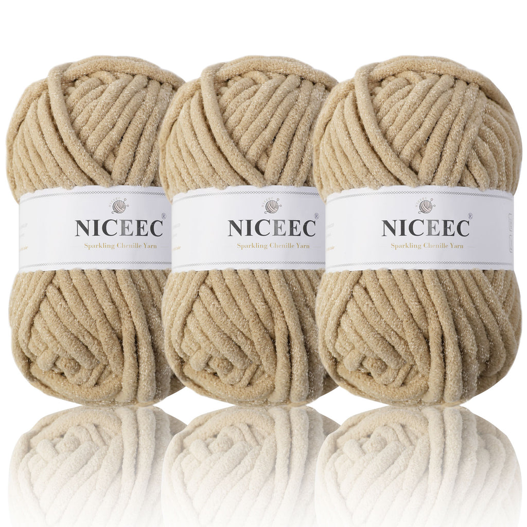 NICEEC - 3 madejas de hilo de chenilla brillante, suave, para tejer a crochet, mantas, manualidades y manualidades - Largo total: 3 x 50 m (3 x 55 yardas, 100 g x 3) 