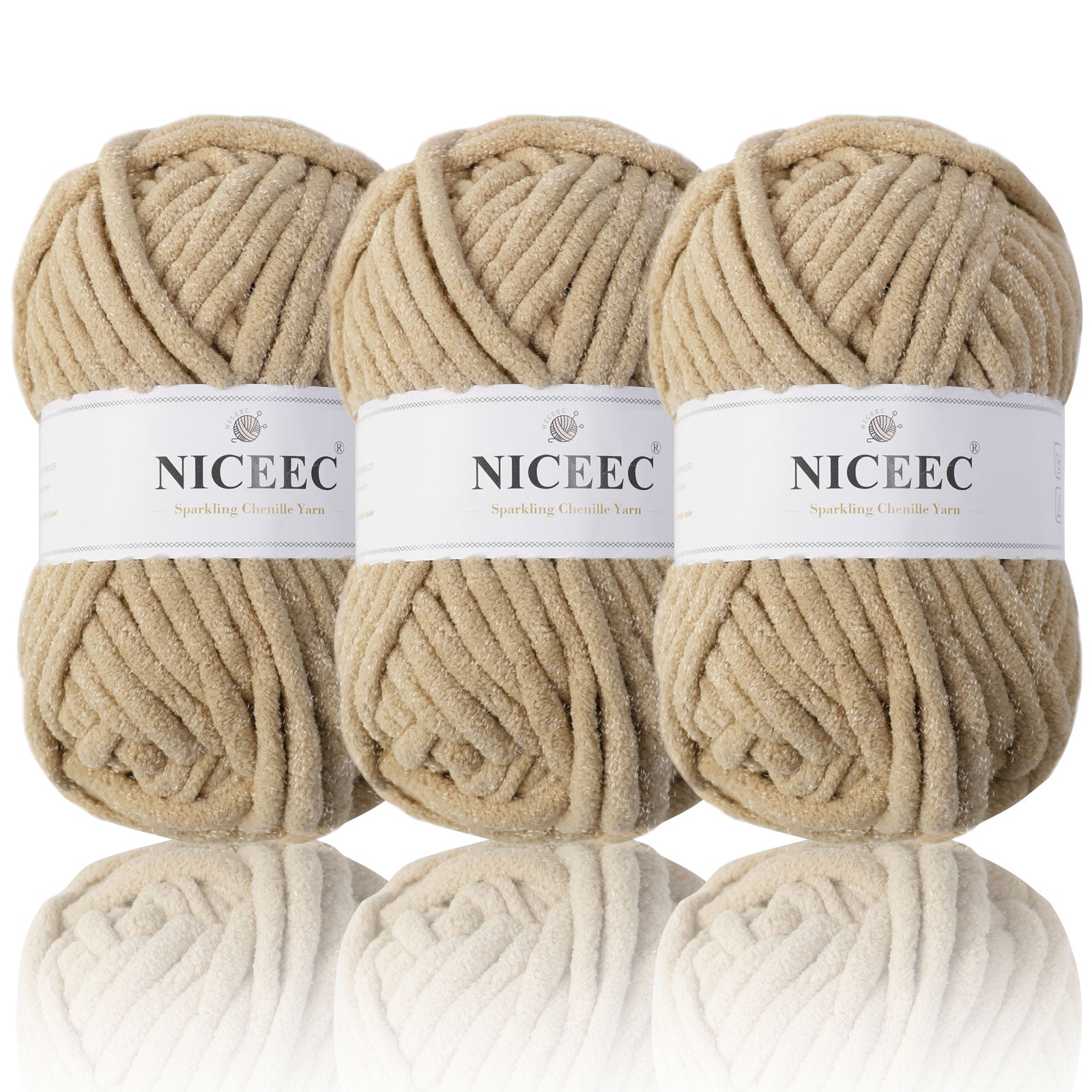 NICEEC - 3 madejas de hilo de chenilla brillante, suave, para tejer a crochet, mantas, manualidades y manualidades - Largo total: 3 x 50 m (3 x 55 yardas, 100 g x 3) 