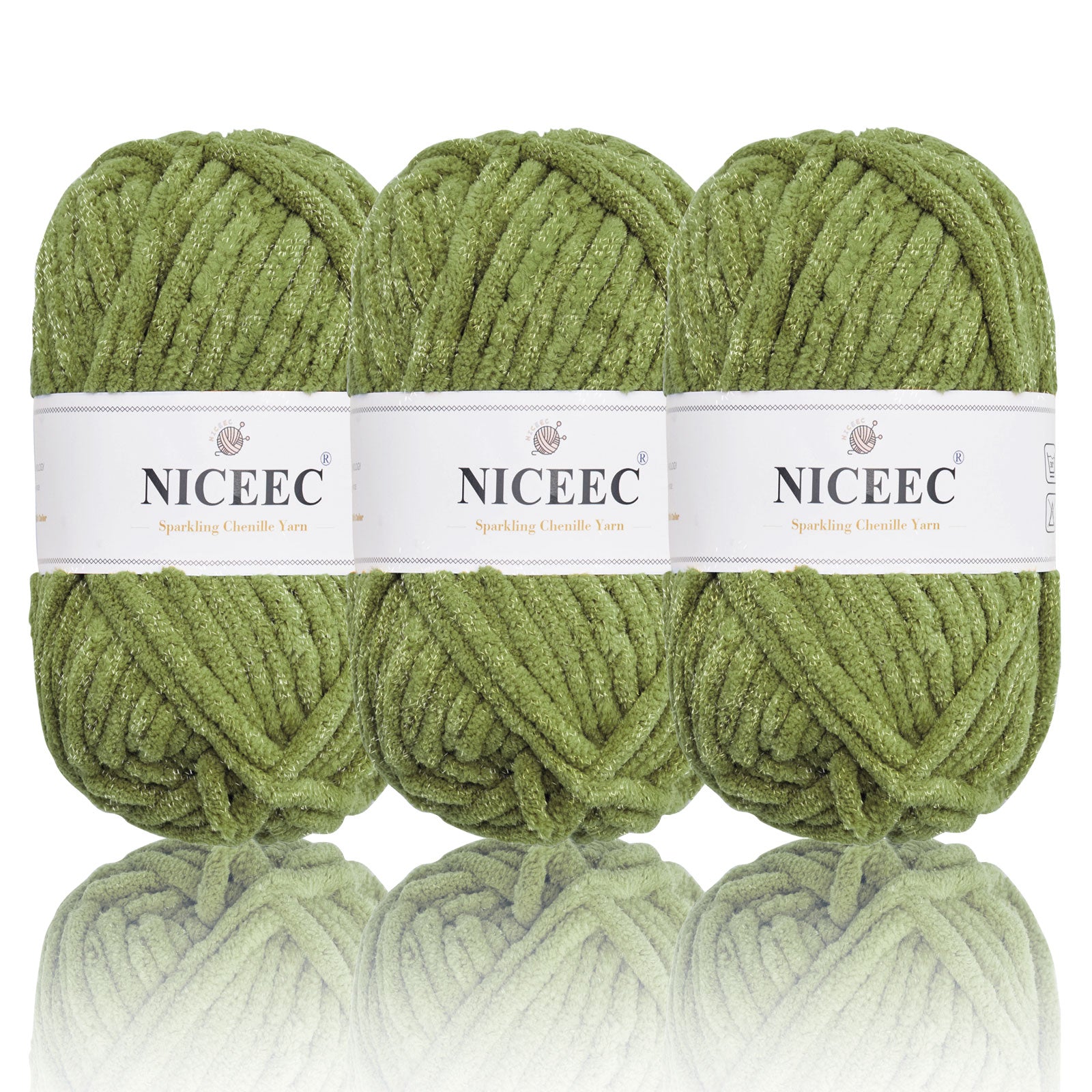 NICEEC - 3 madejas de hilo de chenilla brillante, suave, para tejer a crochet, mantas, manualidades y manualidades - Largo total: 3 x 50 m (3 x 55 yardas, 100 g x 3) 