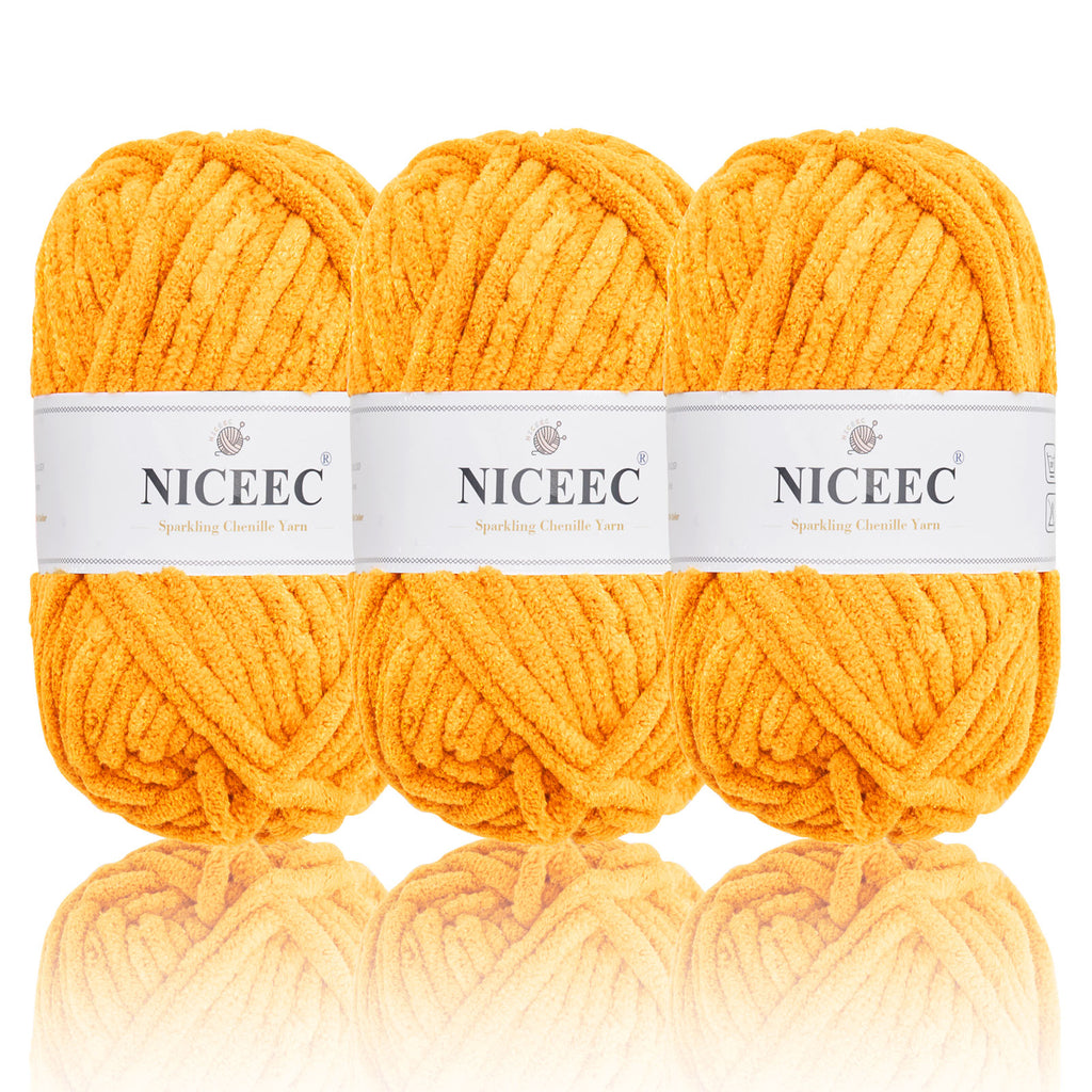 NICEEC - 3 madejas de hilo de chenilla brillante, suave, para tejer a crochet, mantas, manualidades y manualidades - Largo total: 3 x 50 m (3 x 55 yardas, 100 g x 3) 