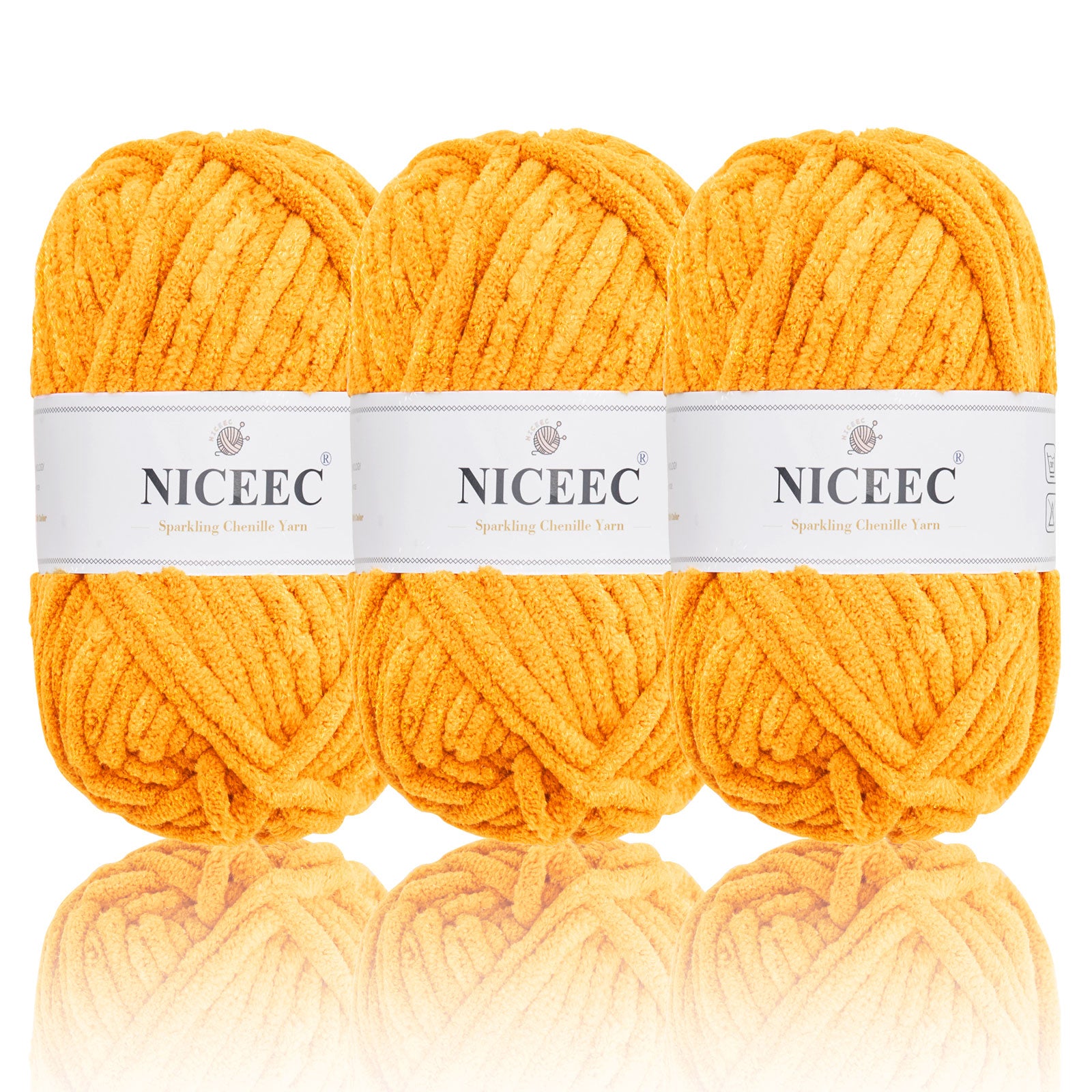 NICEEC - 3 madejas de hilo de chenilla brillante, suave, para tejer a crochet, mantas, manualidades y manualidades - Largo total: 3 x 50 m (3 x 55 yardas, 100 g x 3) 
