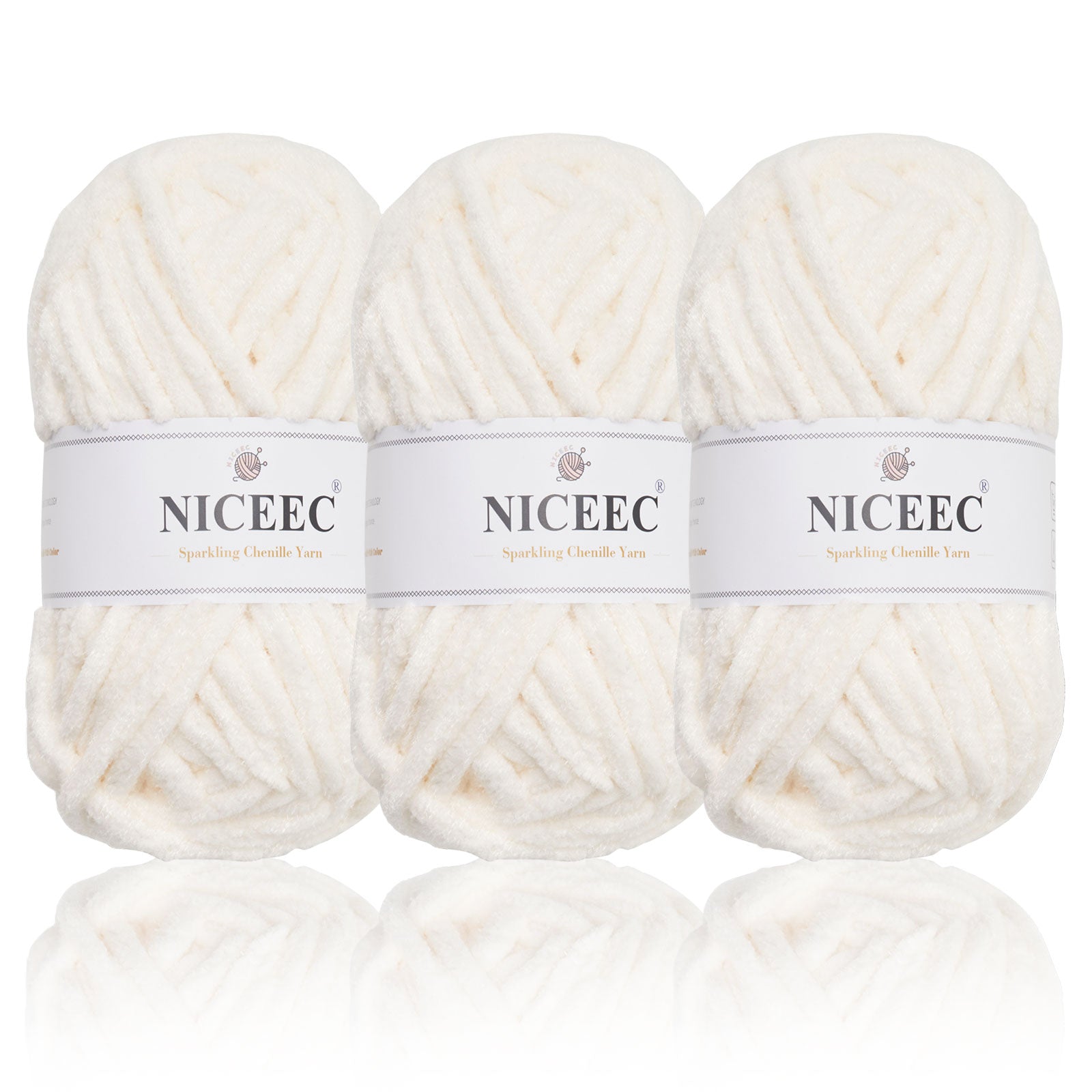 NICEEC - 3 madejas de hilo de chenilla brillante, suave, para tejer a crochet, mantas, manualidades y manualidades - Largo total: 3 x 50 m (3 x 55 yardas, 100 g x 3) 