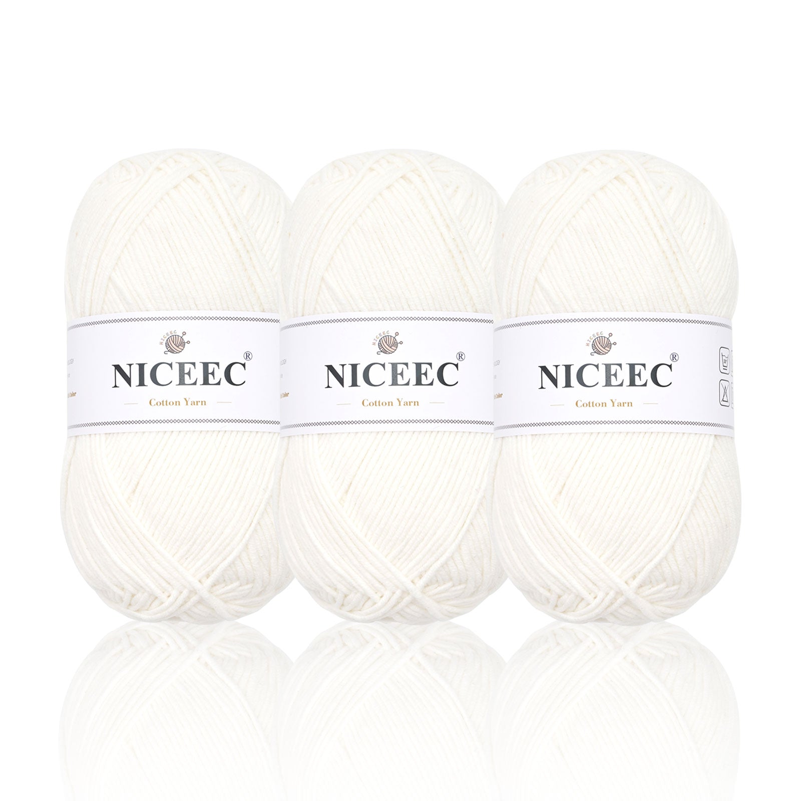 NICEEC 3 Skeins Soft Cotton Yarn 5ply Baby Cotton Yarn for Knitting Crochet Baby Weight Yarn Cotton Blend Yarn Total Length 3×220m(3×240 yds,100g×3)