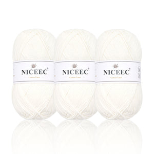 NICEEC 3 Skeins Soft Cotton Yarn 5ply Baby Cotton Yarn for Knitting Crochet Baby Weight Yarn Cotton Blend Yarn Total Length 3×220m(3×240 yds,100g×3)