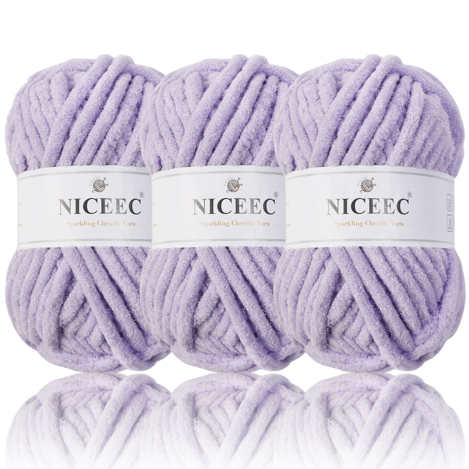 NICEEC - 3 madejas de hilo de chenilla brillante, suave, para tejer a crochet, mantas, manualidades y manualidades - Largo total: 3 x 50 m (3 x 55 yardas, 100 g x 3) 