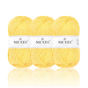 NICEEC 3 Skeins Soft Cotton Yarn 5ply Baby Cotton Yarn for Knitting Crochet Baby Weight Yarn Cotton Blend Yarn Total Length 3×220m(3×240 yds,100g×3)