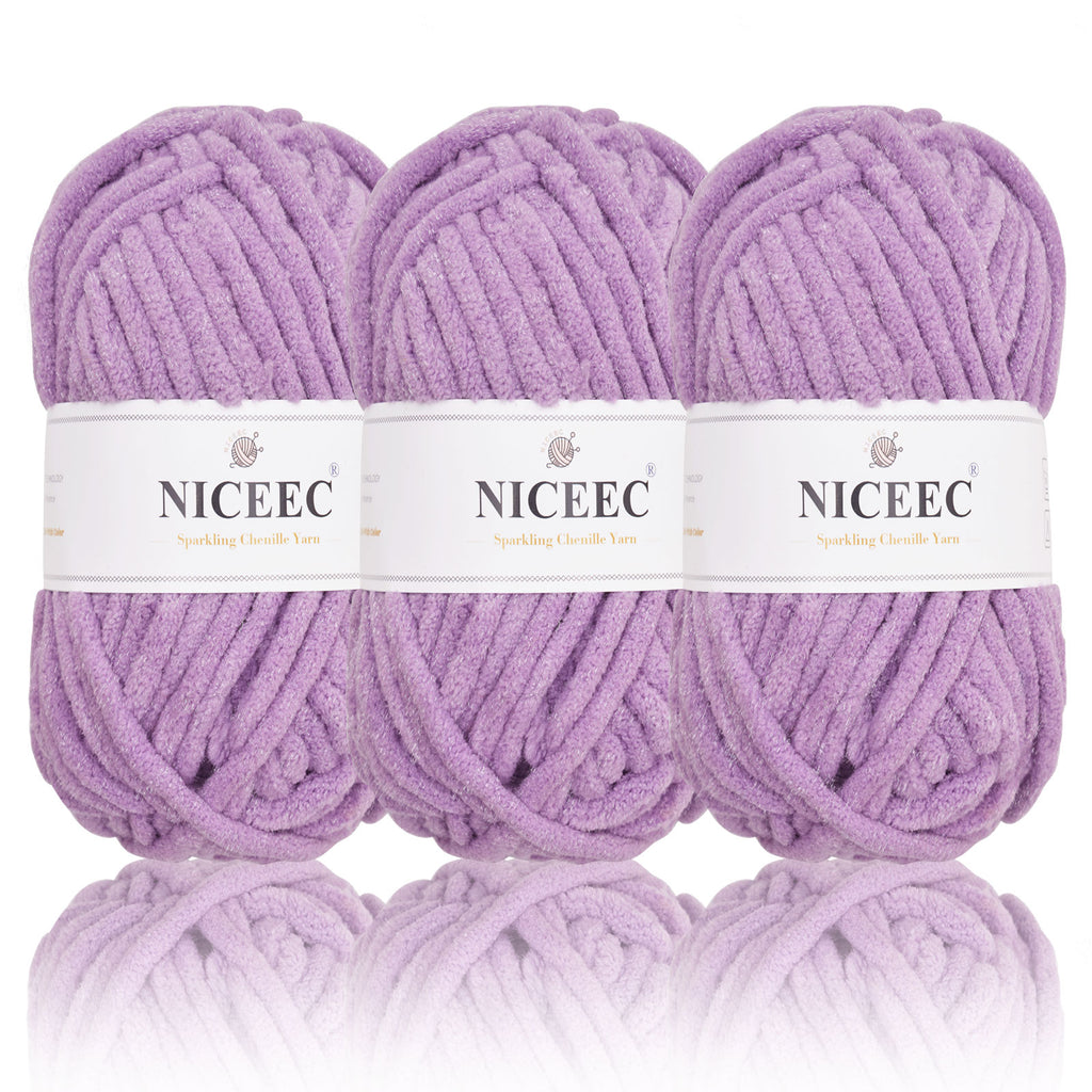 NICEEC - 3 madejas de hilo de chenilla brillante, suave, para tejer a crochet, mantas, manualidades y manualidades - Largo total: 3 x 50 m (3 x 55 yardas, 100 g x 3) 