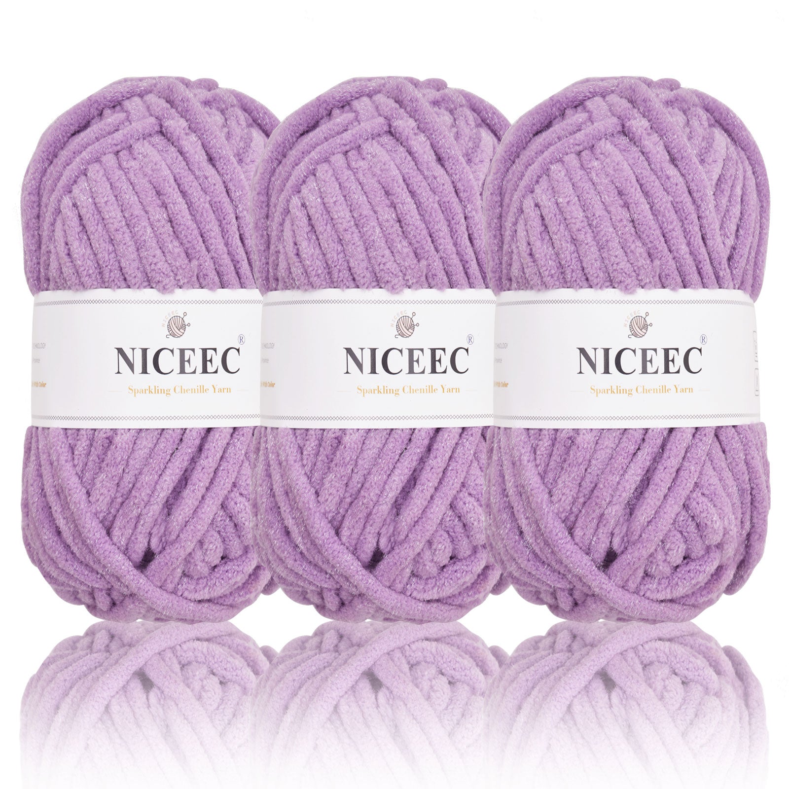 NICEEC - 3 madejas de hilo de chenilla brillante, suave, para tejer a crochet, mantas, manualidades y manualidades - Largo total: 3 x 50 m (3 x 55 yardas, 100 g x 3) 
