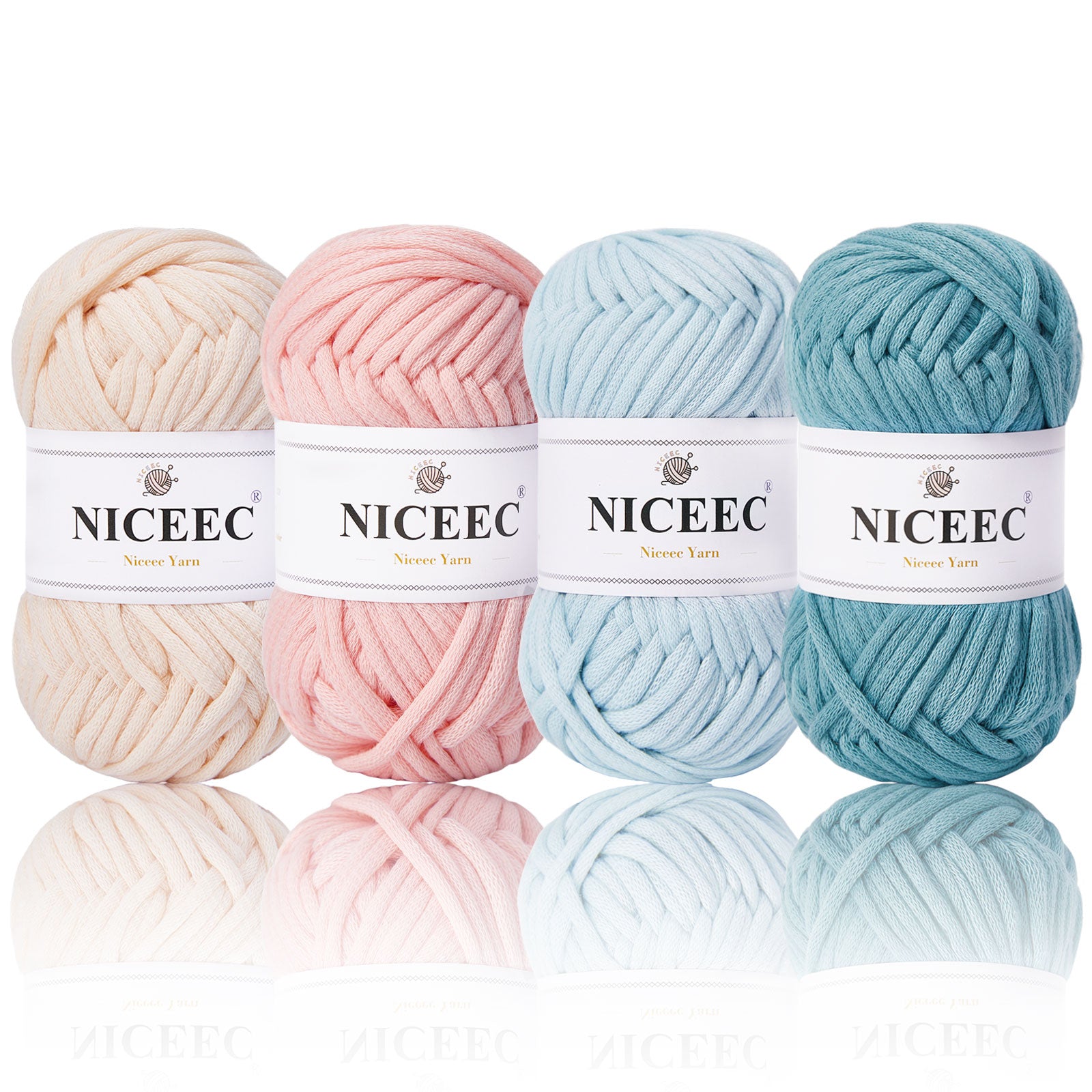 NICEEC 4 Skeins Crochet Yarn Soft Knitting Yarn for Beginners Cotton-Nylon Blend Yarn Easy-Use Yarn for Starters Crochet Kit Making Yarn for DIY Craft Total Length 4×55yds(4×1.76oz)