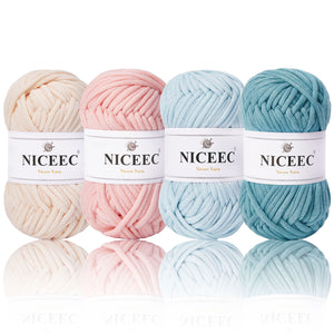 NICEEC 4 Skeins Crochet Yarn Soft Knitting Yarn for Beginners Cotton-Nylon Blend Yarn Easy-Use Yarn for Starters Crochet Kit Making Yarn for DIY Craft Total Length 4×55yds(4×1.76oz)