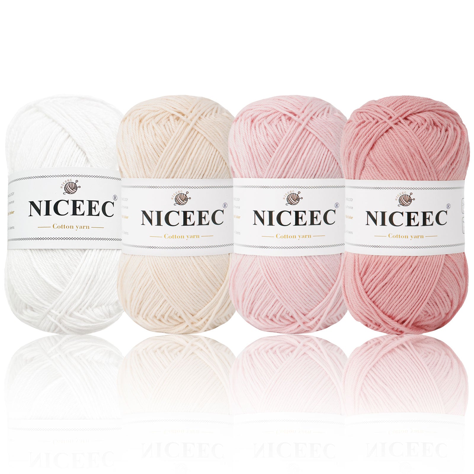 NICEEC - 4 madejas de hilo suave para bebé, 100 % algodón, para crochet, 4 capas, para mantas, manualidades, grosor de hilo, longitud total: 4 x 175 yardas/4 x 50 g 