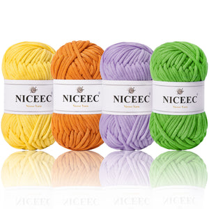 NICEEC 4 Skeins Crochet Yarn Soft Knitting Yarn for Beginners Cotton-Nylon Blend Yarn Easy-Use Yarn for Starters Crochet Kit Making Yarn for DIY Craft Total Length 4×55yds(4×1.76oz)
