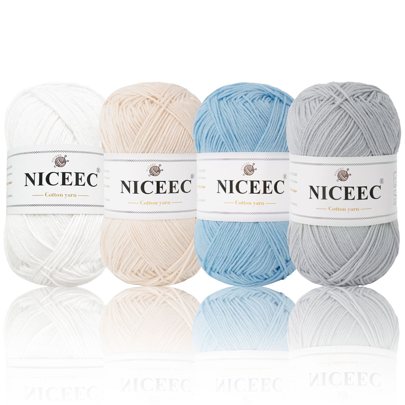 NICEEC - 4 madejas de hilo suave para bebé, 100 % algodón, para crochet, 4 capas, para mantas, manualidades, grosor de hilo, longitud total: 4 x 175 yardas/4 x 50 g 