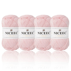 NICEEC 4 Skeins Soft Baby Yarn 100% Cotton Yarn for Crochet Knitting 4 Ply Yarn Blanket Yarn for DIY Craft Fingering Weight Yarn Total Length 4×175yds/4×50g