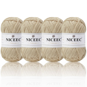 NICEEC 4 Skeins Soft Baby Yarn 100% Cotton Yarn for Crochet Knitting 4 Ply Yarn Blanket Yarn for DIY Craft Fingering Weight Yarn Total Length 4×175yds/4×50g