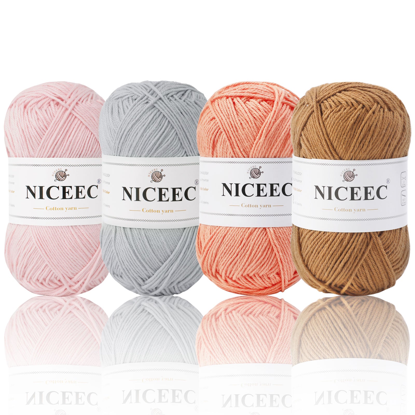 NICEEC - 4 madejas de hilo suave para bebé, 100 % algodón, para crochet, 4 capas, para mantas, manualidades, grosor de hilo, longitud total: 4 x 175 yardas/4 x 50 g 