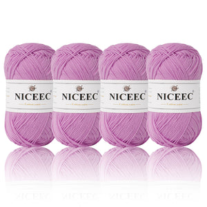 NICEEC 4 Skeins Soft Baby Yarn 100% Cotton Yarn for Crochet Knitting 4 Ply Yarn Blanket Yarn for DIY Craft Fingering Weight Yarn Total Length 4×175yds/4×50g