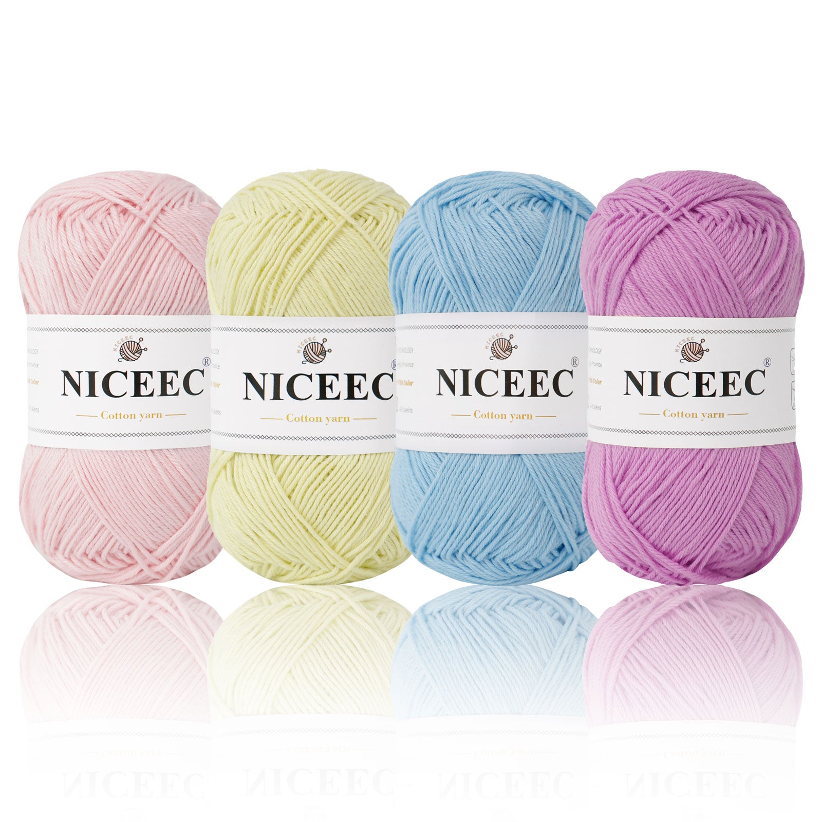 NICEEC - 4 madejas de hilo suave para bebé, 100 % algodón, para crochet, 4 capas, para mantas, manualidades, grosor de hilo, longitud total: 4 x 175 yardas/4 x 50 g 