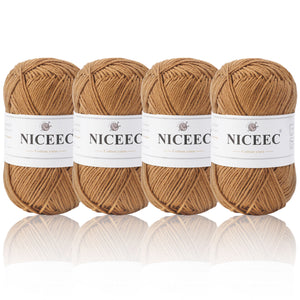 NICEEC 4 Skeins Soft Baby Yarn 100% Cotton Yarn for Crochet Knitting 4 Ply Yarn Blanket Yarn for DIY Craft Fingering Weight Yarn Total Length 4×175yds/4×50g