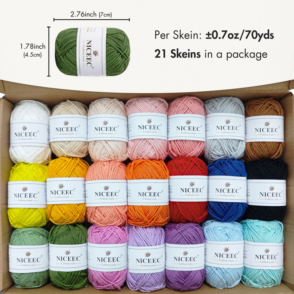 NICEEC - 4 madejas de hilo suave para bebé, 100 % algodón, para crochet, 4 capas, para mantas, manualidades, grosor de hilo, longitud total: 4 x 175 yardas/4 x 50 g 