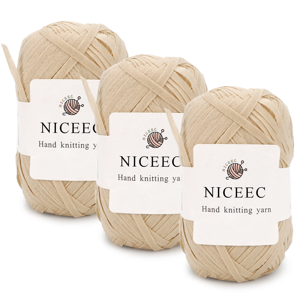 NICEEC Kraft Paper Yarn Raffia Yarn Soft Craft Ribbon Yarn Polyester Yarn for Crocheting DIY Weaving-Total Length 390m(427yds, 150g)