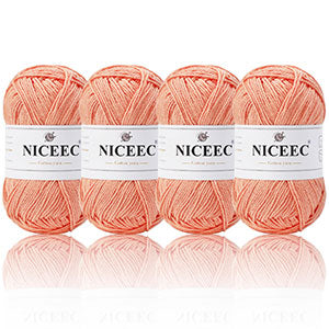 NICEEC 4 Skeins Soft Baby Yarn 100% Cotton Yarn for Crochet Knitting 4 Ply Yarn Blanket Yarn for DIY Craft Fingering Weight Yarn Total Length 4×175yds/4×50g