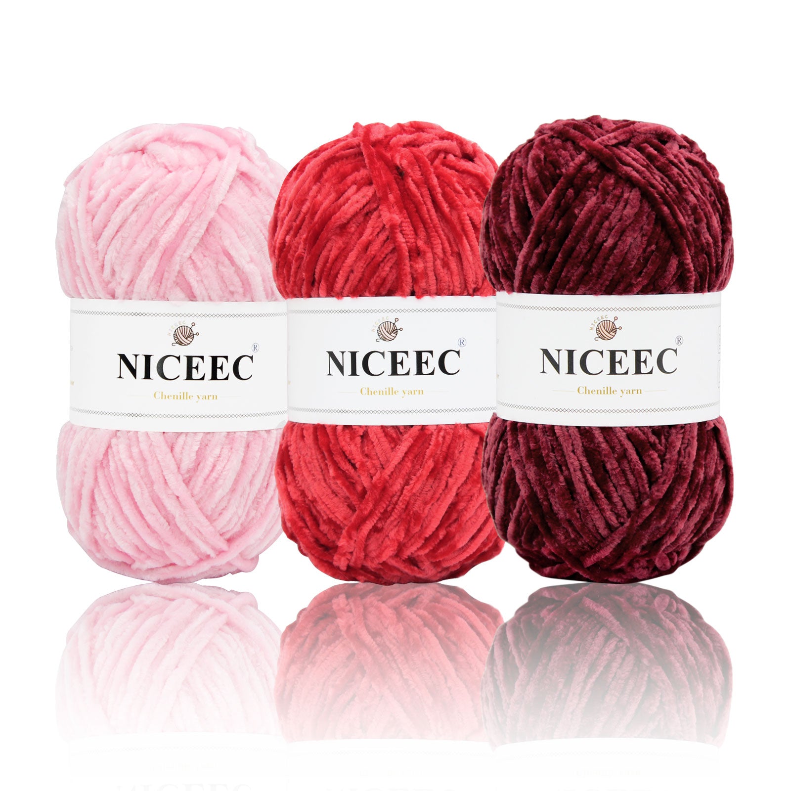 NICEEC 3 Skeins Soft Chenille Yarn Blanket Yarn for Knitting Fancy Yarn for Crochet Weaving DIY Craft