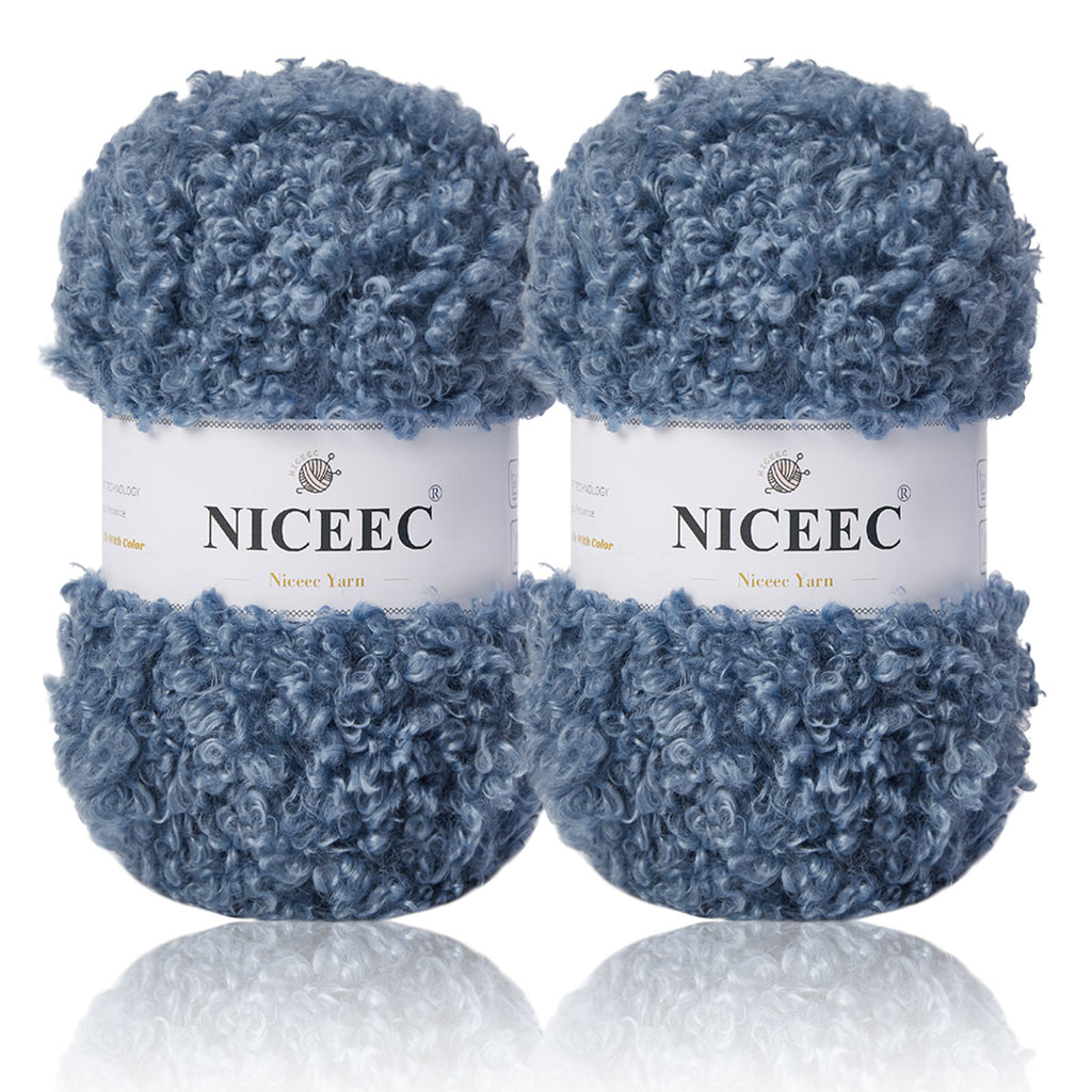 NICEEC - 2 madejas de hilo de peluche, súper suave, grueso y esponjoso, de piel sintética, con pestañas para tejer a crochet - Longitud total: 2 x 50 m (2 x 55 yardas, 3,53 oz x 2) 