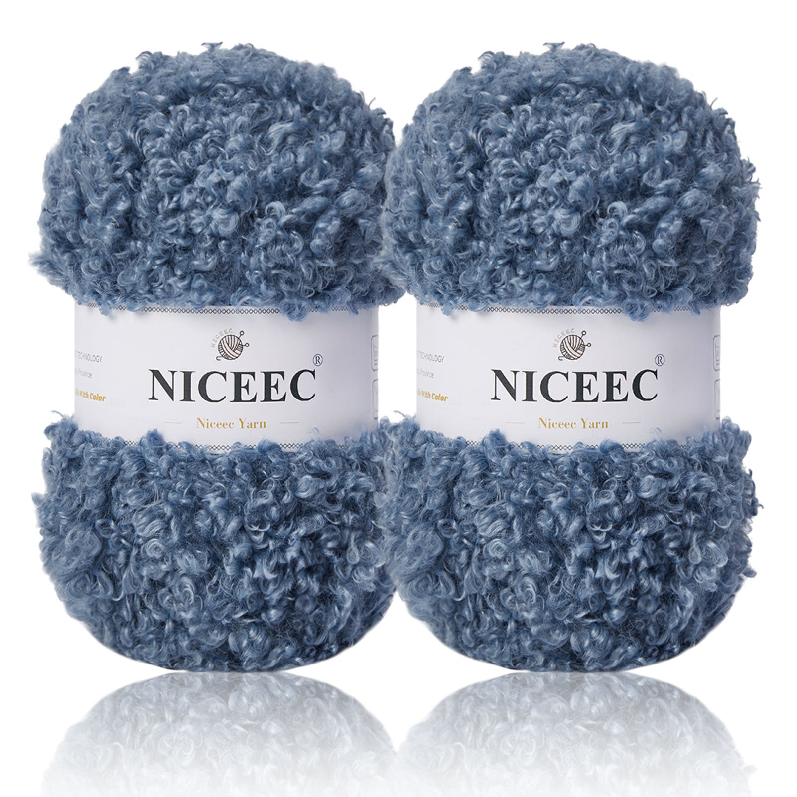 NICEEC - 2 madejas de hilo de peluche, súper suave, grueso y esponjoso, de piel sintética, con pestañas para tejer a crochet - Longitud total: 2 x 50 m (2 x 55 yardas, 3,53 oz x 2) 