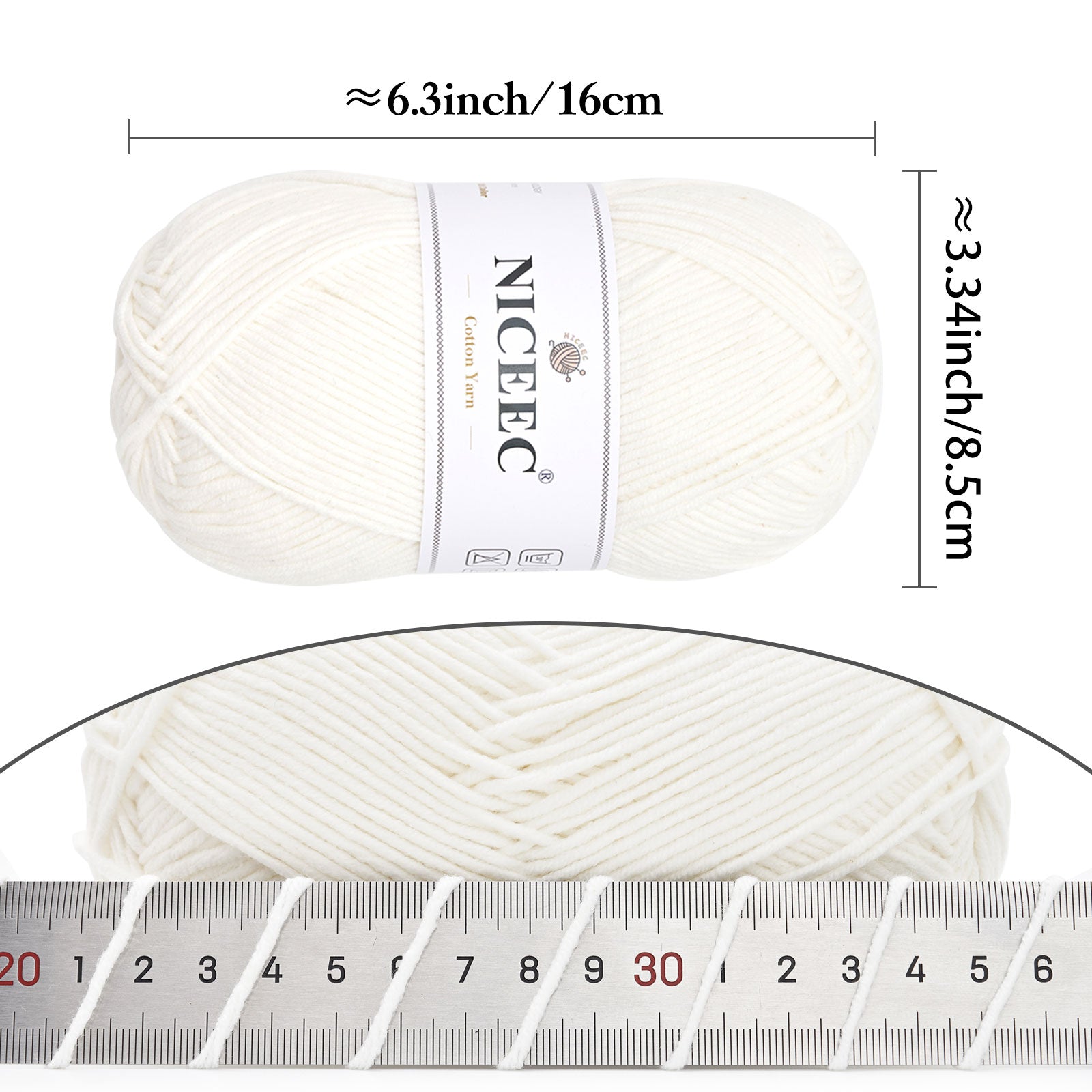 NICEEC 3 Skeins Soft Cotton Yarn 5ply Baby Cotton Yarn for Knitting Crochet Baby Weight Yarn Cotton Blend Yarn Total Length 3×220m(3×240 yds,100g×3)