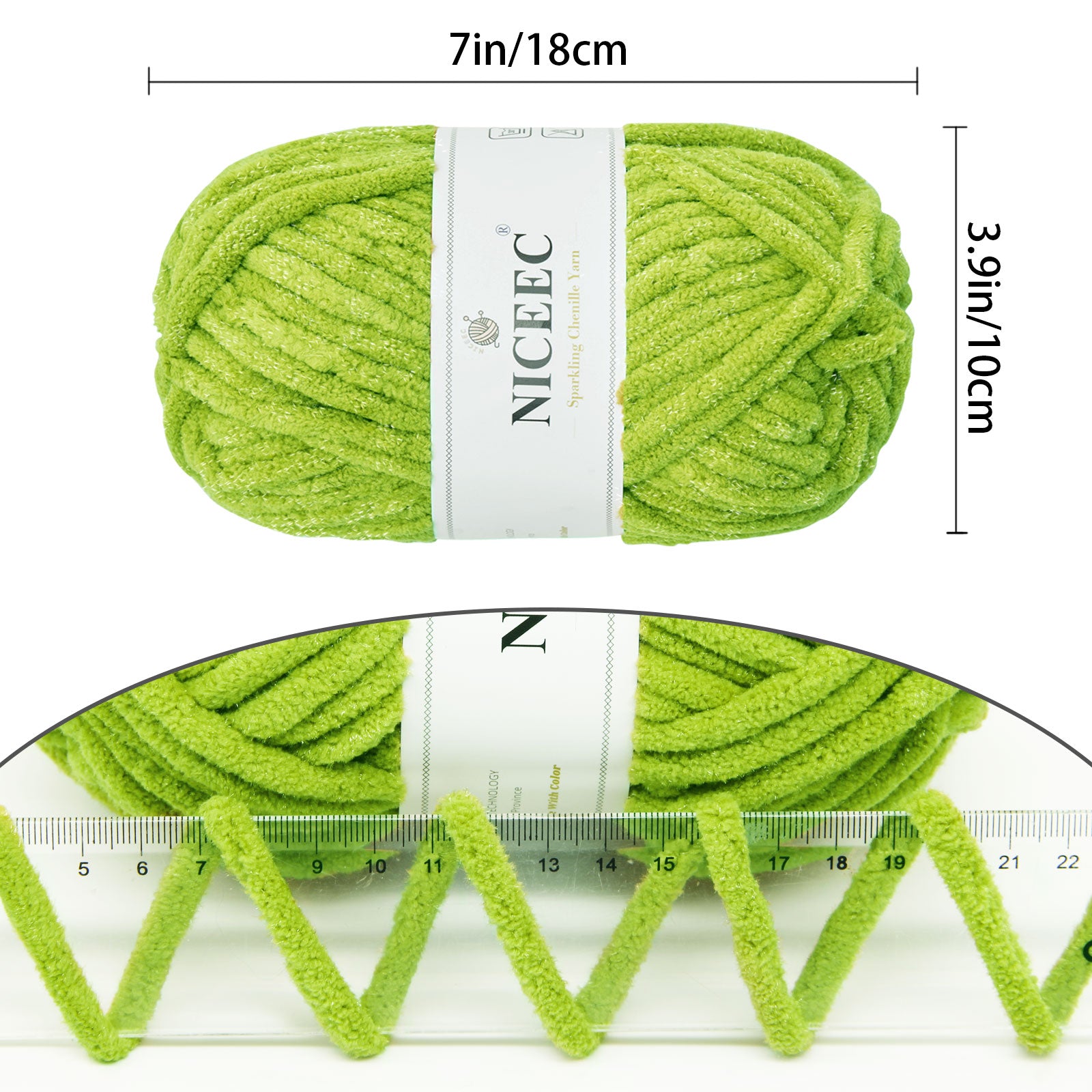 NICEEC - 3 madejas de hilo de chenilla brillante, suave, para tejer a crochet, mantas, manualidades y manualidades - Largo total: 3 x 50 m (3 x 55 yardas, 100 g x 3) 