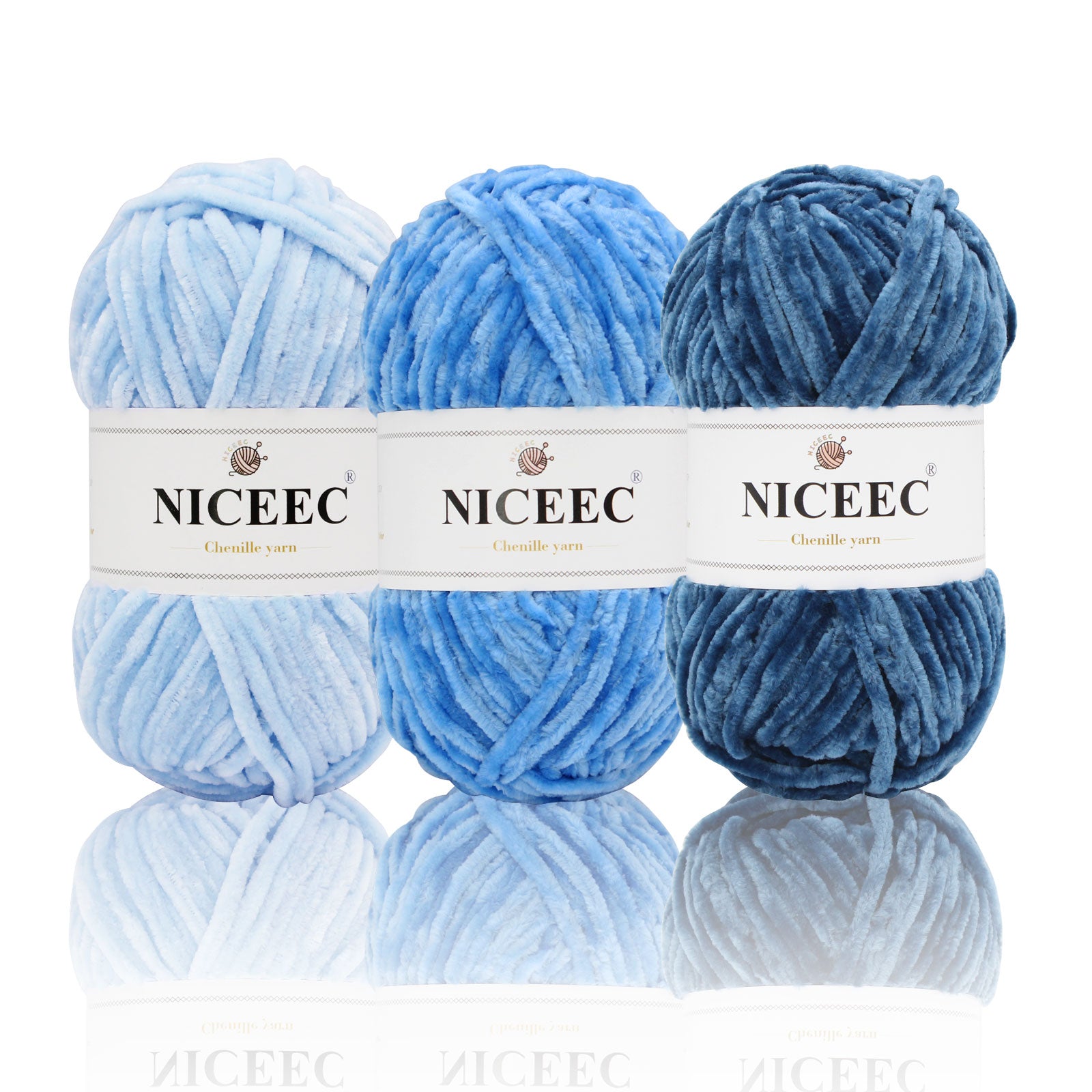 NICEEC 3 Skeins Soft Chenille Yarn Blanket Yarn for Knitting Fancy Yarn for Crochet Weaving DIY Craft