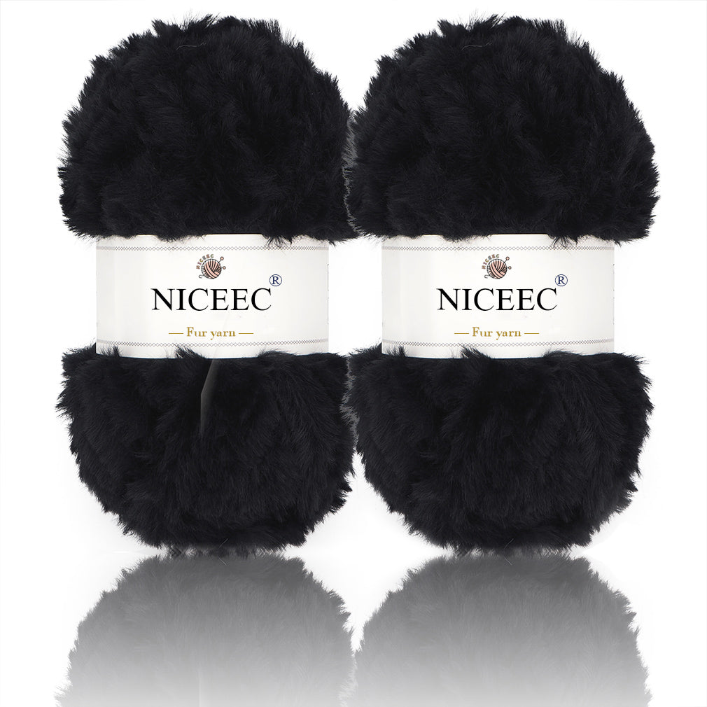 NICEEC - 2 madejas de hilo de pelo sintético supersuave, grueso y esponjoso, para tejer a crochet - Longitud total: 2 x 32 m (2 x 35 yardas, 50 g x 2) 