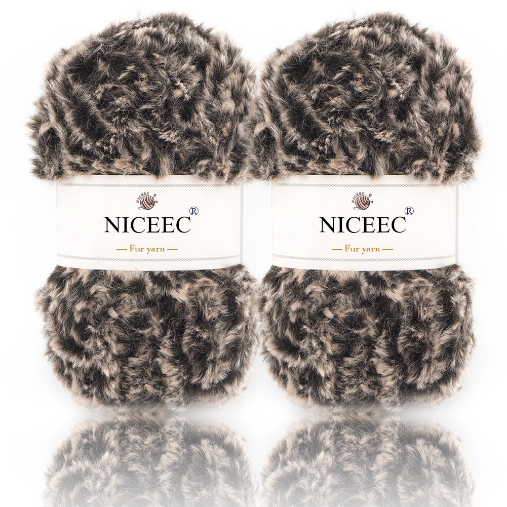 NICEEC - 2 madejas de hilo de pelo sintético supersuave, grueso y esponjoso, para tejer a crochet - Longitud total: 2 x 32 m (2 x 35 yardas, 50 g x 2) 