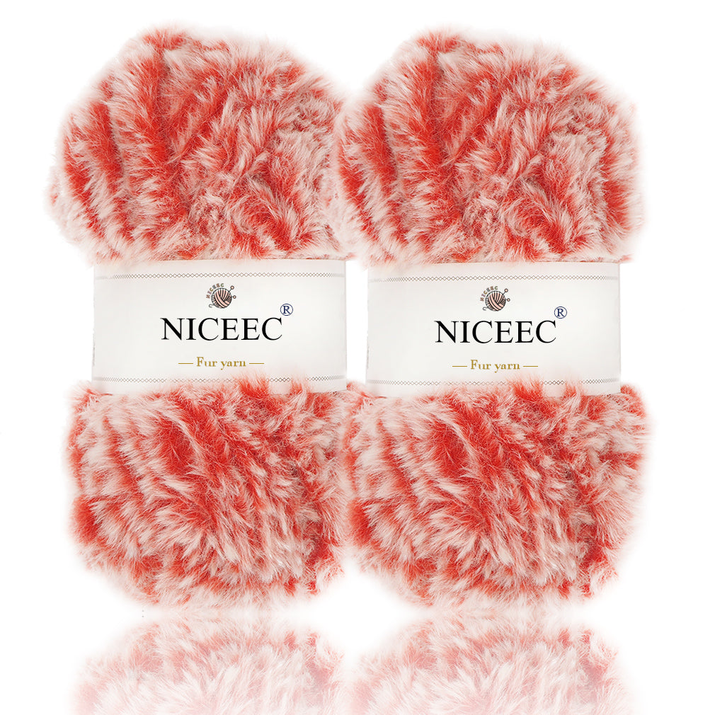 NICEEC - 2 madejas de hilo de pelo sintético supersuave, grueso y esponjoso, para tejer a crochet - Longitud total: 2 x 32 m (2 x 35 yardas, 50 g x 2) 