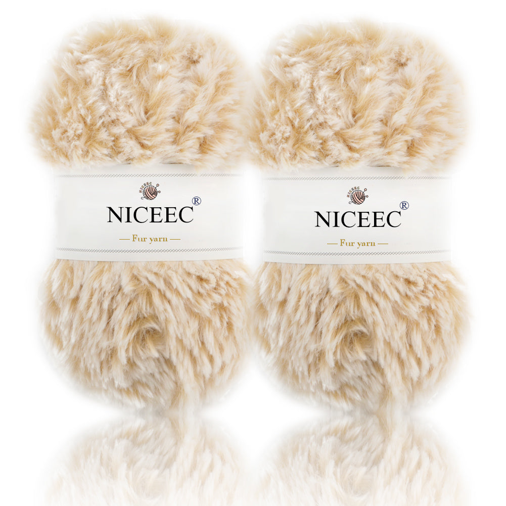 NICEEC - 2 madejas de hilo de pelo sintético supersuave, grueso y esponjoso, para tejer a crochet - Longitud total: 2 x 32 m (2 x 35 yardas, 50 g x 2) 