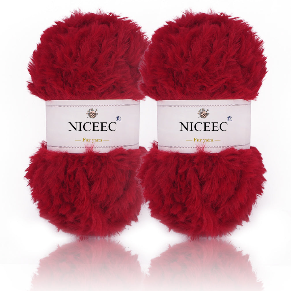 NICEEC - 2 madejas de hilo de pelo sintético supersuave, grueso y esponjoso, para tejer a crochet - Longitud total: 2 x 32 m (2 x 35 yardas, 50 g x 2) 