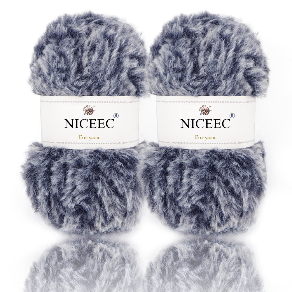 NICEEC - 2 madejas de hilo de pelo sintético supersuave, grueso y esponjoso, para tejer a crochet - Longitud total: 2 x 32 m (2 x 35 yardas, 50 g x 2) 
