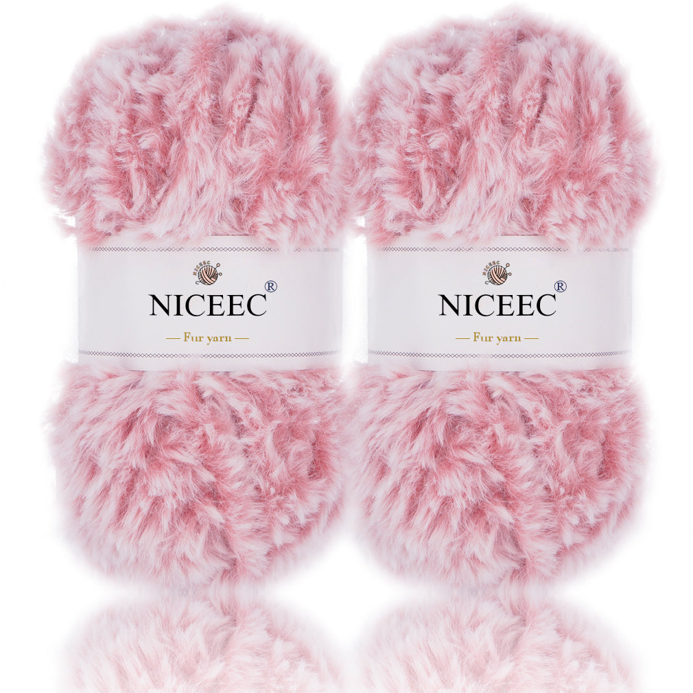 NICEEC - 2 madejas de hilo de pelo sintético supersuave, grueso y esponjoso, para tejer a crochet - Longitud total: 2 x 32 m (2 x 35 yardas, 50 g x 2) 