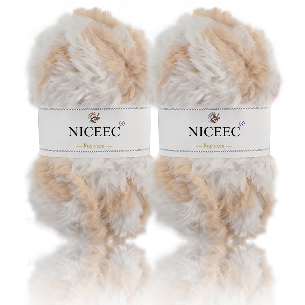 NICEEC - 2 madejas de hilo de pelo sintético supersuave, grueso y esponjoso, para tejer a crochet - Longitud total: 2 x 32 m (2 x 35 yardas, 50 g x 2) 