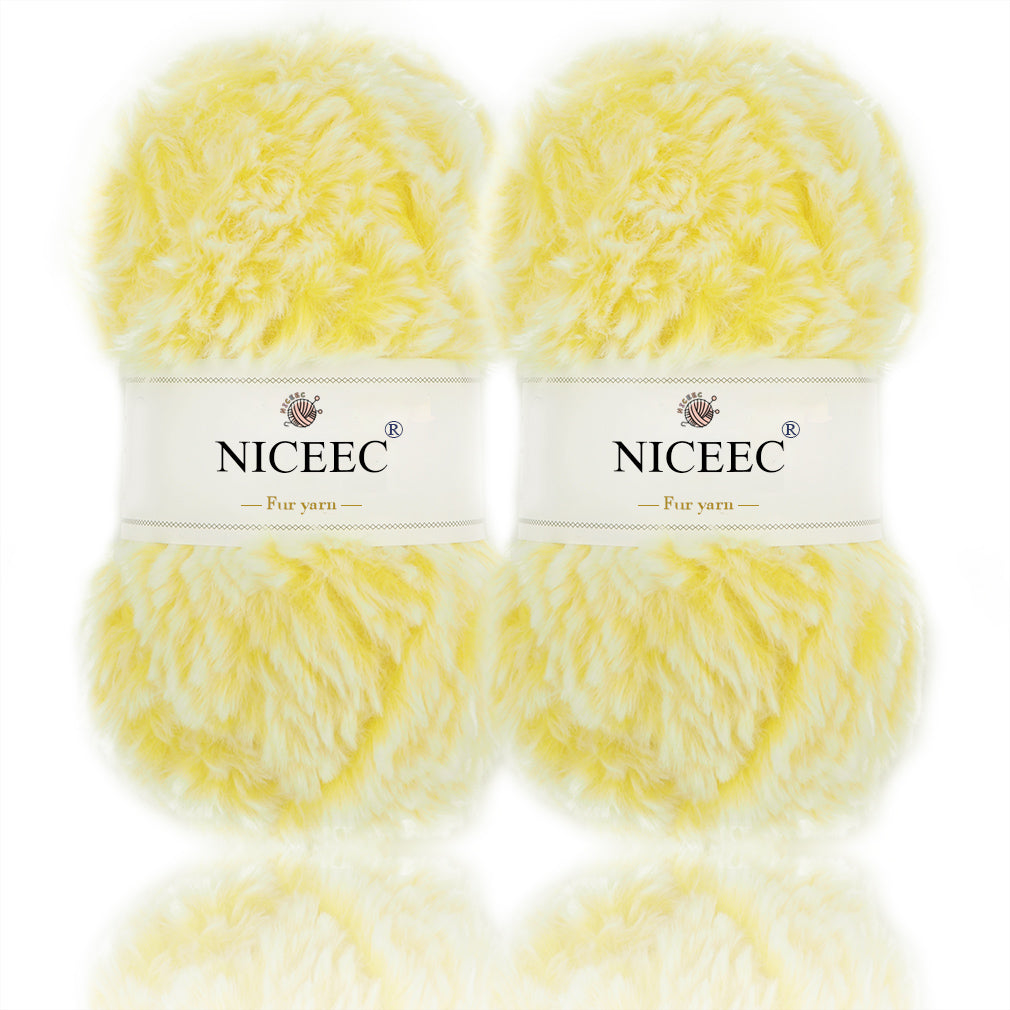 NICEEC - 2 madejas de hilo de pelo sintético supersuave, grueso y esponjoso, para tejer a crochet - Longitud total: 2 x 32 m (2 x 35 yardas, 50 g x 2) 