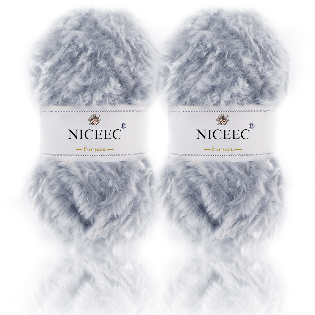 NICEEC - 2 madejas de hilo de pelo sintético supersuave, grueso y esponjoso, para tejer a crochet - Longitud total: 2 x 32 m (2 x 35 yardas, 50 g x 2) 
