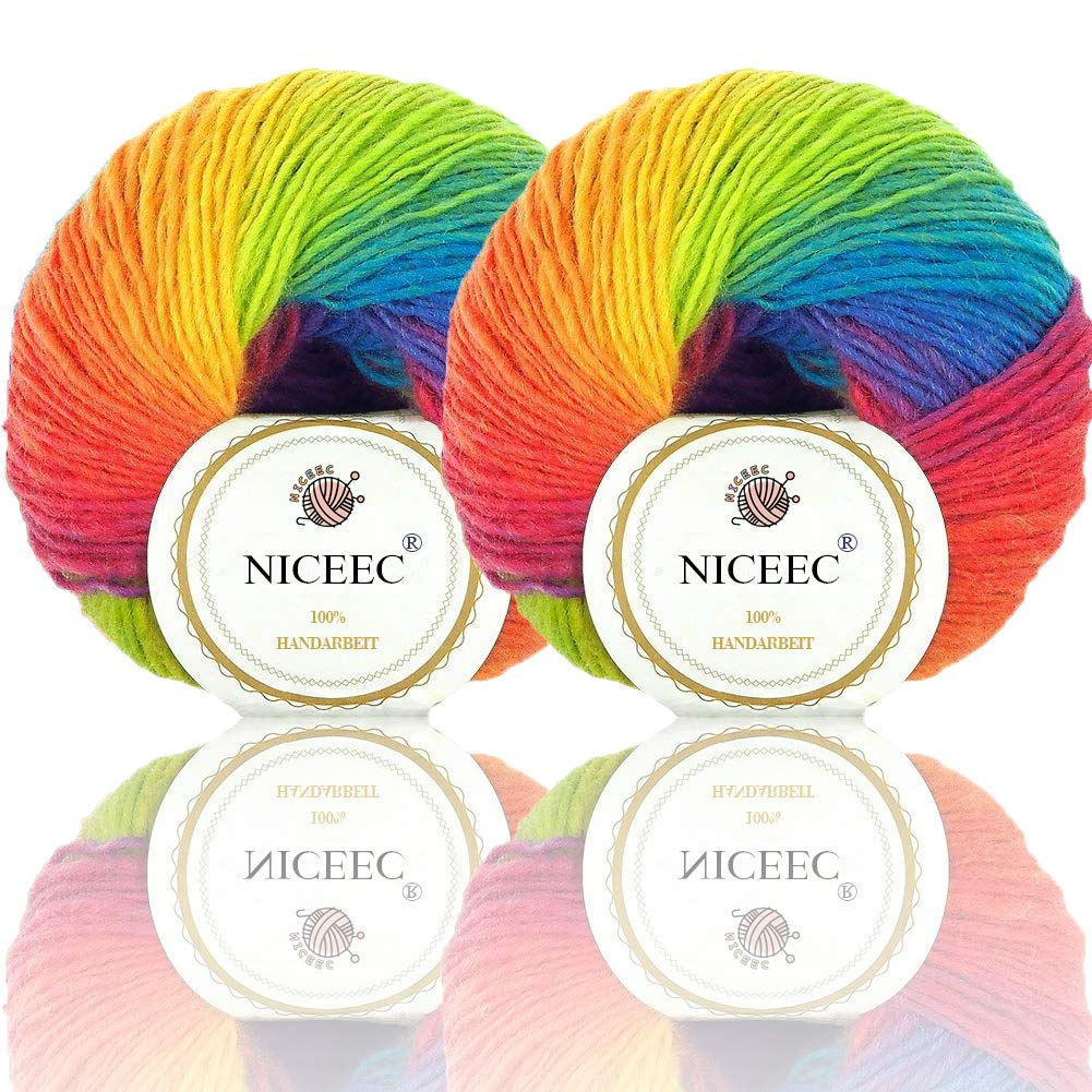 Hilo suave arcoíris 100 % lana degradado multicolor para tejer a crochet