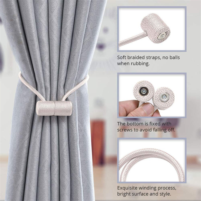 Magnetic Curtain Tiebacks 16 Inch Modern Handmade Weave Rope Curtain Holdbacks Convenient Decorative Curtain Drape Tie Backs