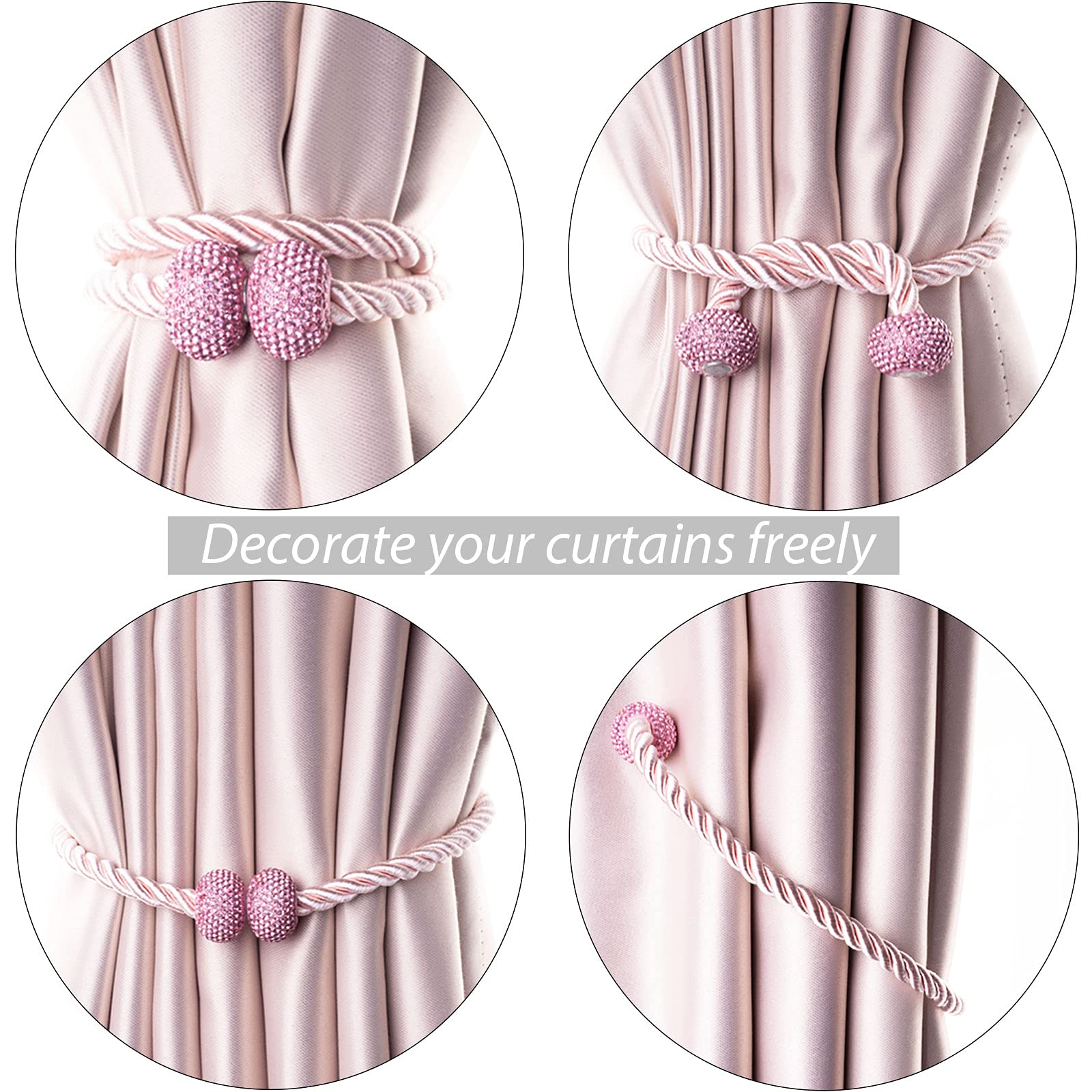 Diamond-Studded Magnetic Curtain Tiebacks Bling Crystal Decorative Drape Tie Backs